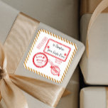 Gold Christmas North Pole Mail Delivery From Santa Square Sticker<br><div class="desc">Are you a good little boy or girl? Send a little holiday spirit and gifts with the North Pole delivery sticker.</div>