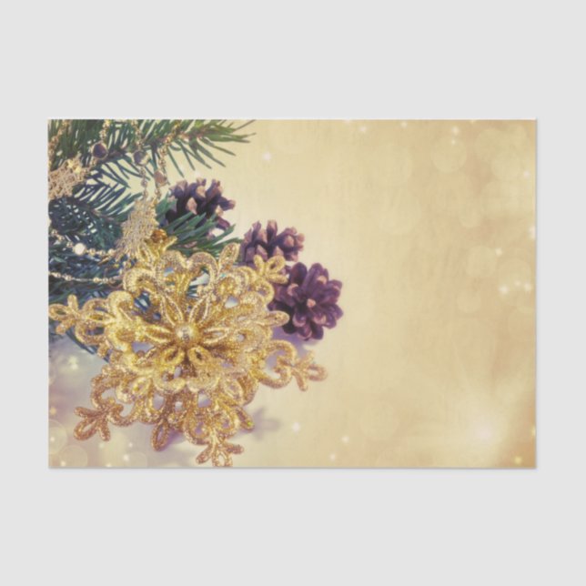 Gold Christmas Ornament and Purple Flowers Tissue Paper (Front)