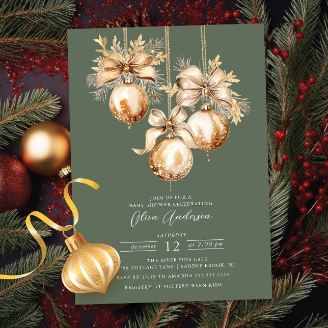 Gold Christmas Ornament Baby Shower Invitation (Creator Uploaded)