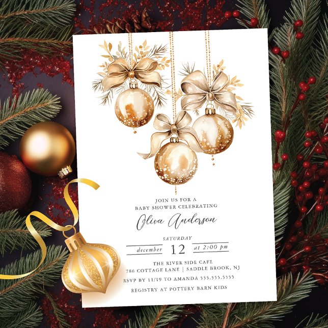 Gold Christmas Ornament Baby Shower Invitation (Creator Uploaded)