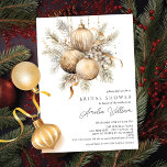 Gold Christmas Ornament Bridal Shower Invitation<br><div class="desc">This elegant Christmas holiday bridal shower invitation features gorgeous watercolor gold Christmas ornaments with delicate pine branches and golden ribbons. The invitation is perfect for celebrating the upcoming bride during the holiday season. The front of the invitation features the watercolor gold Christmas ornaments and the bride's name, date, and time...</div>