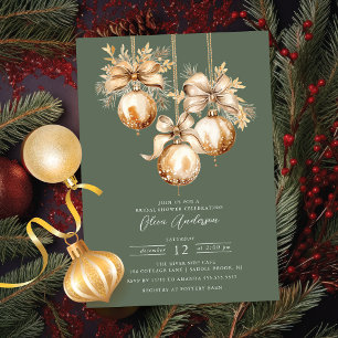 Gold Christmas Ornament Bridal Shower Invitation