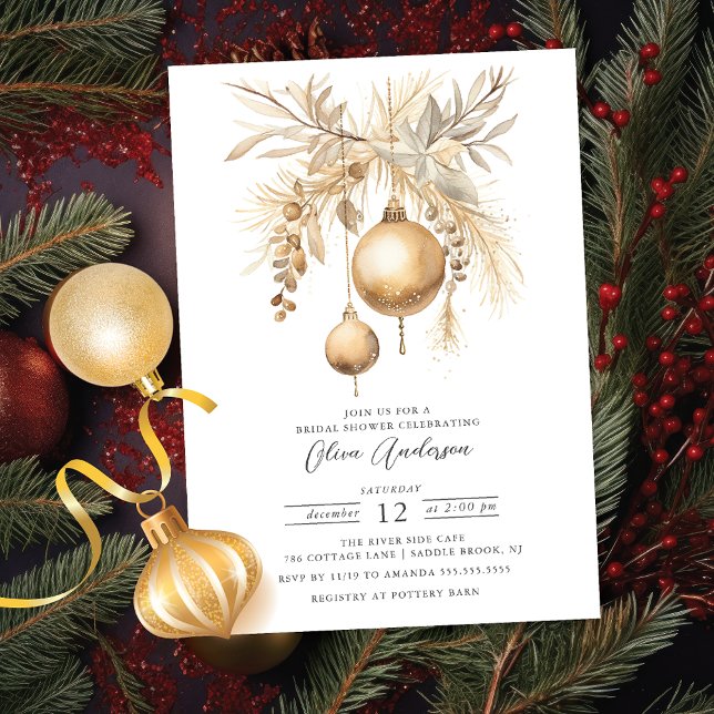Gold Christmas Ornament Bridal Shower Invitation (Creator Uploaded)