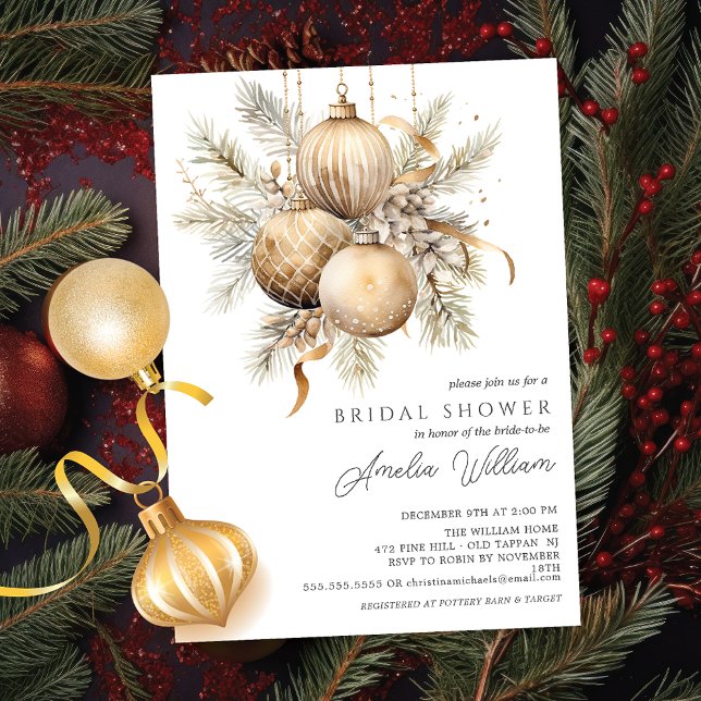 Gold Christmas Ornament Bridal Shower Invitation (Creator Uploaded)
