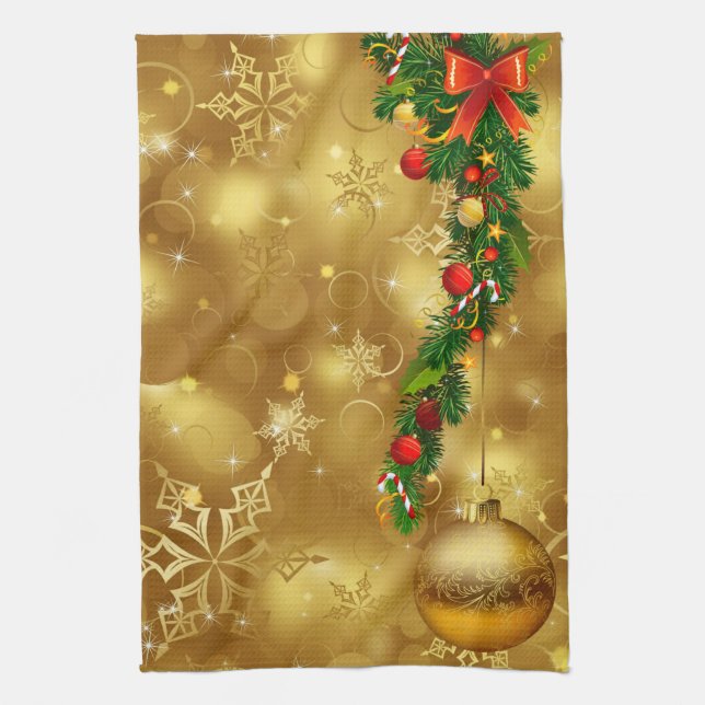 Gold Christmas Ornament Decoration Kitchen Towel (Vertical)
