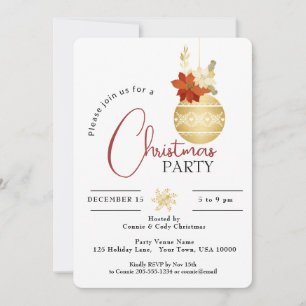 GOLD CHRISTMAS ORNAMENT PARTY INVITATION