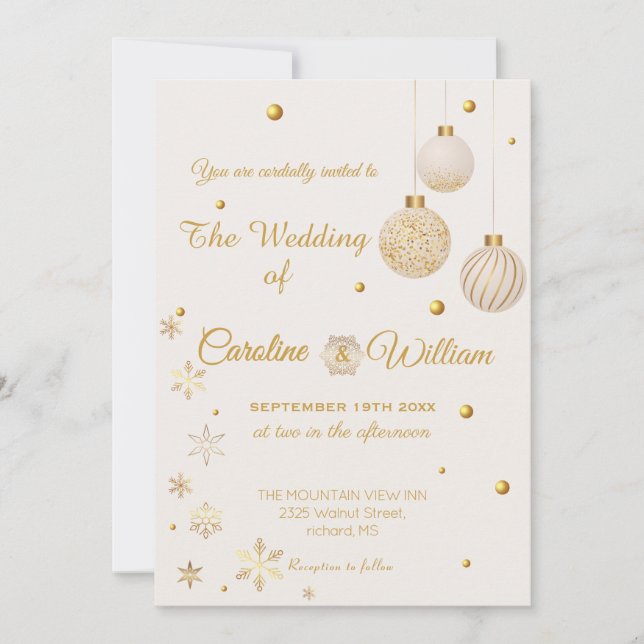 Gold Christmas Ornament  wedding Invitation (Front)