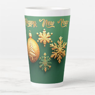 Gold Christmas Ornament with Snowflakes Latte Mug