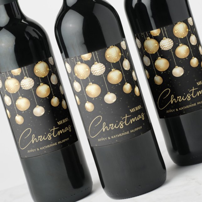 Gold Christmas Ornaments Black Wine Label (Creator Uploaded)
