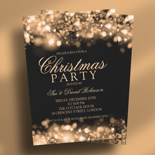 Gold Christmas Party Sparkling Lights Invitation (Gold Christmas Party Sparkling Lights Invitation)