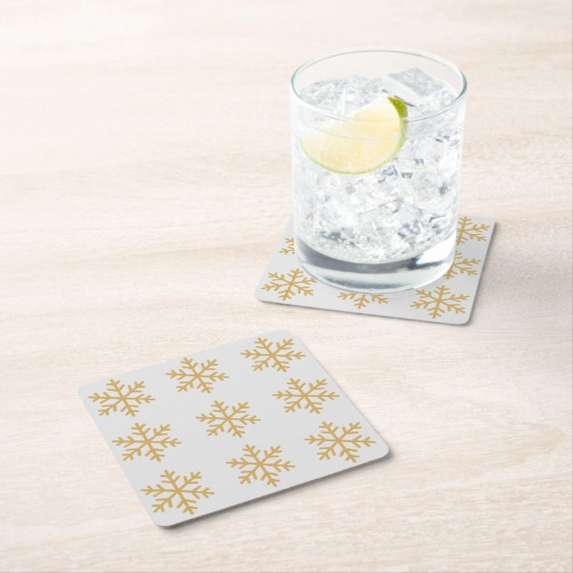 Gold Christmas Party Square Paper Coaster (Insitu)
