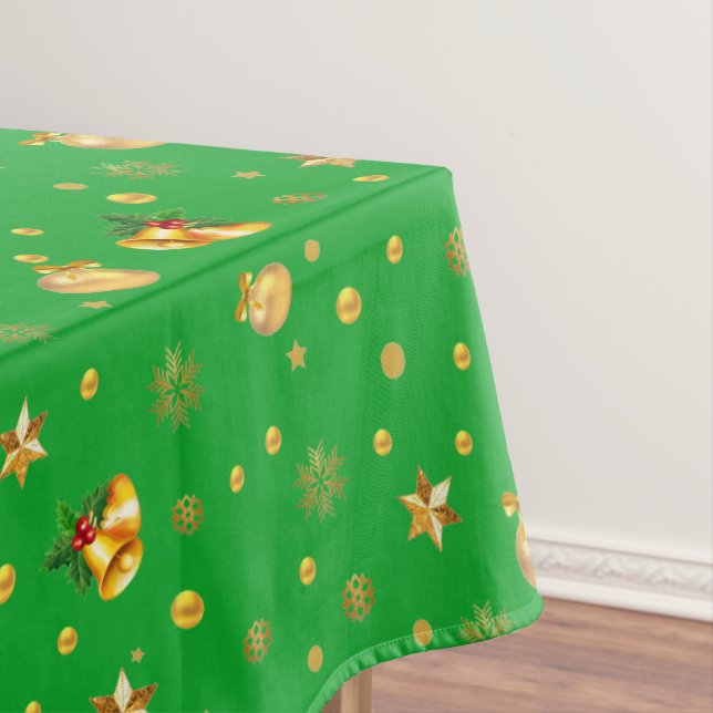 Gold Christmas Pattern on Green Tablecloth (In Situ)