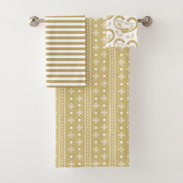 Gold Christmas Patterns Bath Towel Set (Insitu)