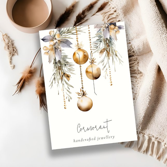 Gold Christmas Pine Ornaments Hairclip Holder Business Card (Creator Uploaded)