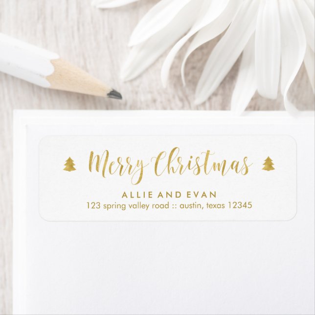 Gold Christmas Pines Return Address Label (Insitu)