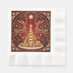 Gold Christmas Reindeer Design Napkin