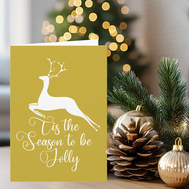 Gold Christmas Reindeer Elegant Tis the Season Card (Creator Uploaded)