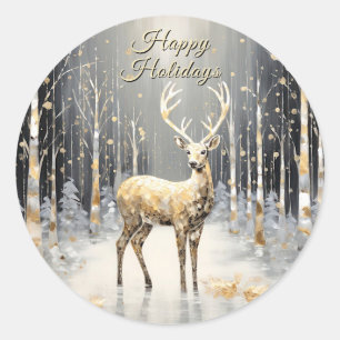 Gold Christmas Reindeer Holiday Classic Round Classic Round Sticker