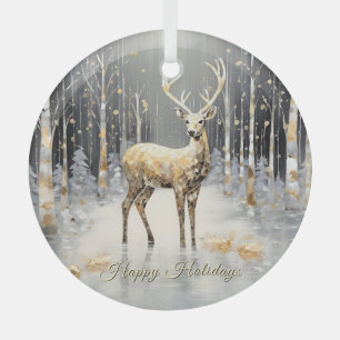 Gold Christmas Reindeer Holiday Glass Tree Decoration