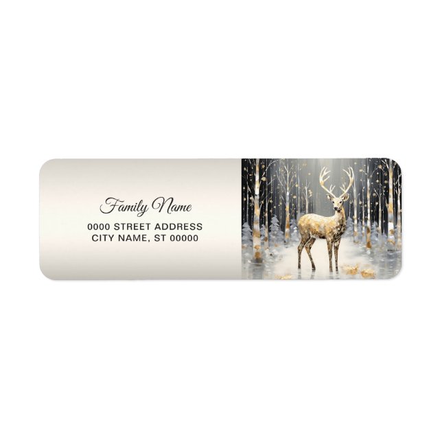Gold Christmas Reindeer Holiday Return Address Label (Front)