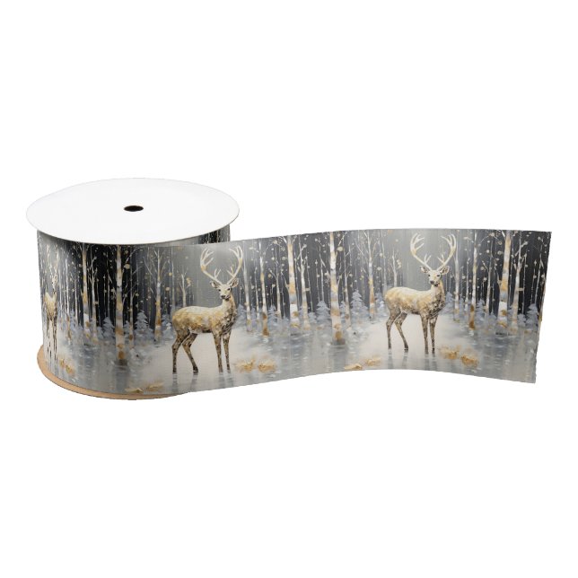 Gold Christmas Reindeer Holiday Satin Ribbon (Spool)