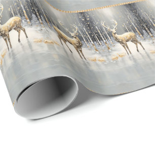 Gold Christmas Reindeer Holiday Wrapping Paper
