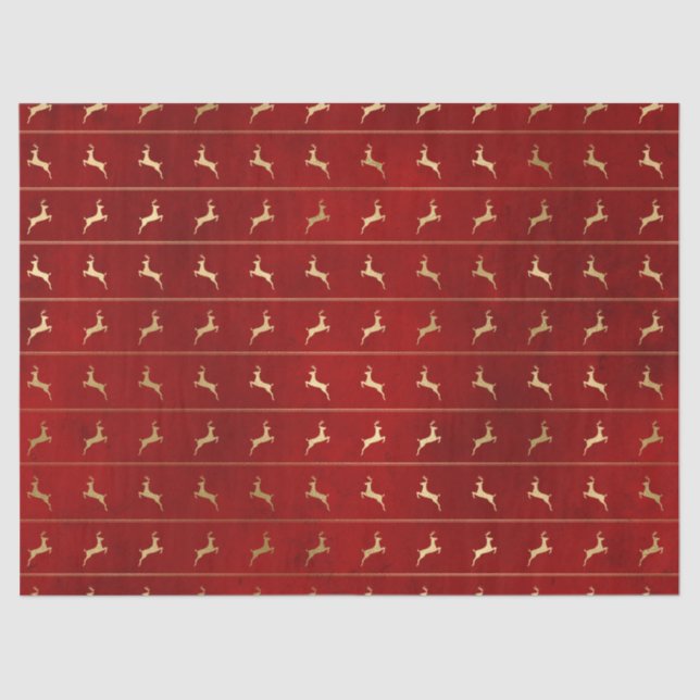 Gold Christmas Reindeer on Red Decoupage Tissue Paper (Front)