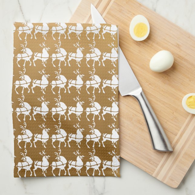 Gold Christmas Reindeer Towel Holiday Tea Towels (Quarter Fold)