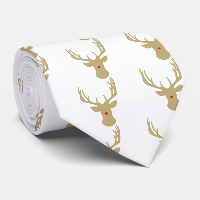 Gold Christmas reindeer with a red nose tie (Rolled)