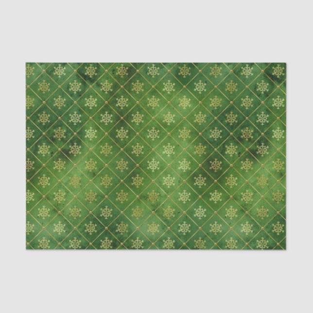 Gold Christmas Snowflakes on Green Tissue Paper (Front)