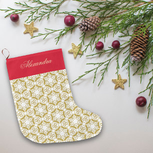 Gold Christmas Snowflakes Pattern Personalised  Large Christmas Stocking