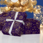 Gold Christmas Snowflakes Purple Changeable Back Wrapping Paper<br><div class="desc">Elegant gold tones Christmas abstract snowflakes over purple background you can change on the website. Gold snowflakes come with a transparent background.</div>