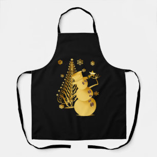 Gold Christmas Snowman and Star Tree Apron