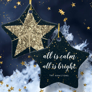Gold Christmas Star   All Is Bright Family  Ceramic Ornament