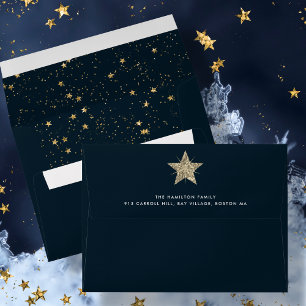 Gold Christmas Star Navy Blue Envelope