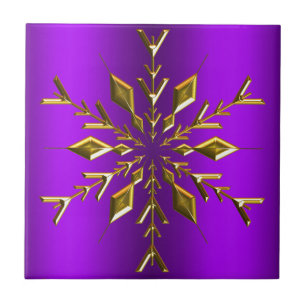 Gold Christmas Star on Purple Christmas Ceramic Tile