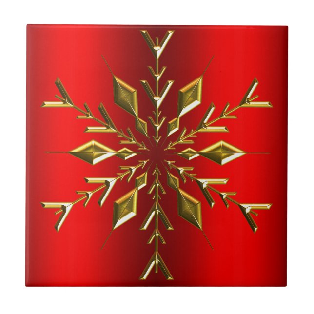 Gold Christmas Star on Red Ceramic Tile (Front)