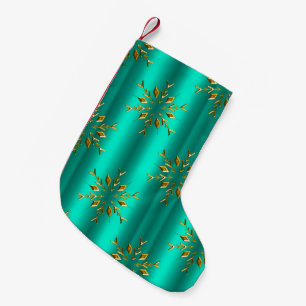 Gold Christmas Star on Teal Small Christmas Stocking