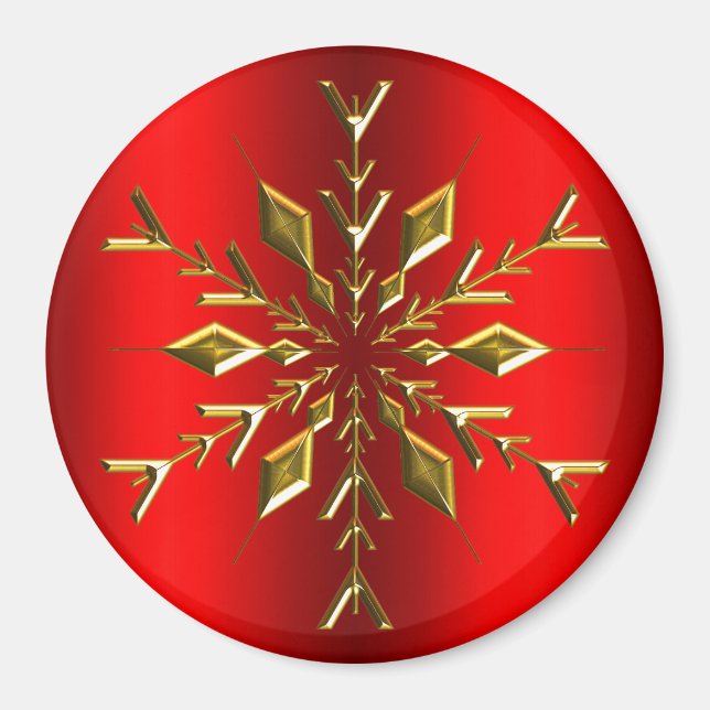 Gold Christmas Star Snowflake on Red Christmas Magnet (Front)