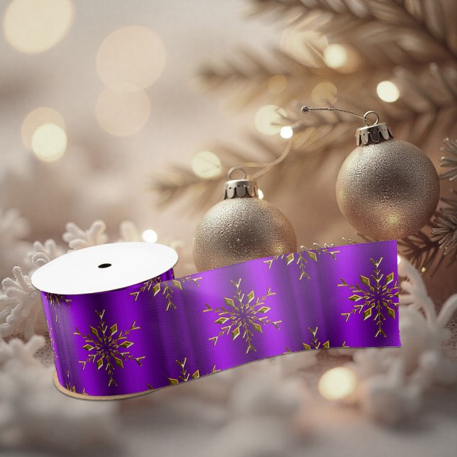 Gold Christmas Stars on Purple Satin Ribbon (Gold Christmas Stars on Purple Satin Ribbon by the Olde Christmas Shoppe)