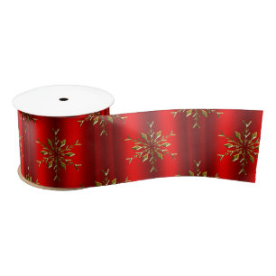 Gold Christmas Stars on Red Satin Ribbon