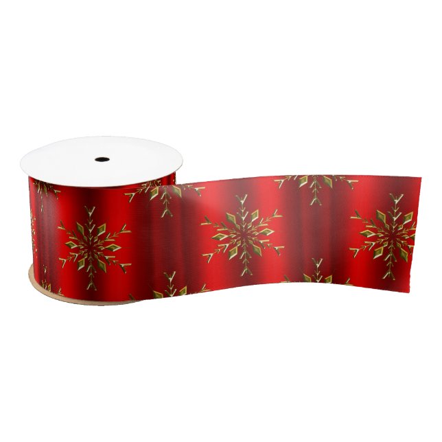 Gold Christmas Stars on Red Satin Ribbon (Spool)