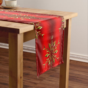 Gold Christmas Stars Red Christmas Short Table Runner