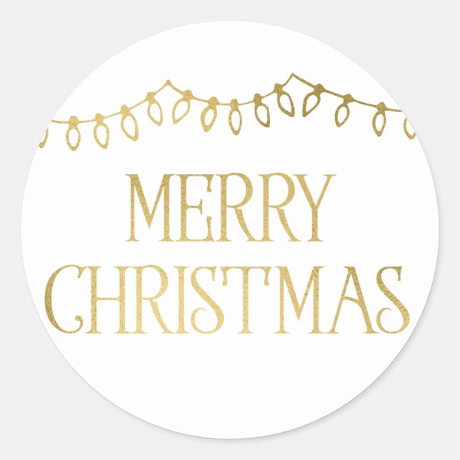 Gold Christmas String Lights Merry Stickers (Front)