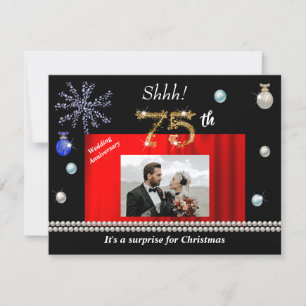 Gold Christmas Surprise 75th Wedding Anniversary  Invitation
