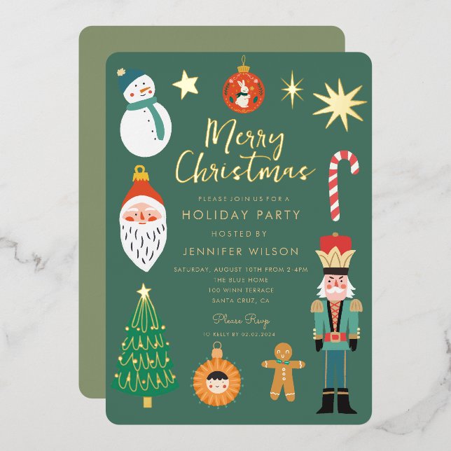 Gold Christmas Things Holiday Santa Family Photo (Front/Back)