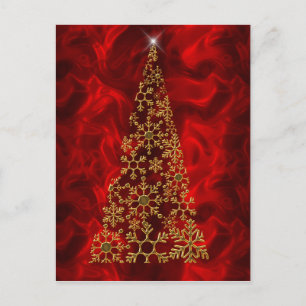 Gold Christmas Tree and Red Contemporary Christmas Holiday Postcard