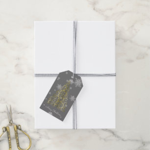 Gold Christmas Tree and Snowflakes Gift Tag