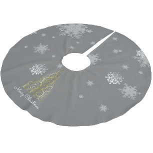 Gold Christmas Tree and Snowflakes Tree Skirt