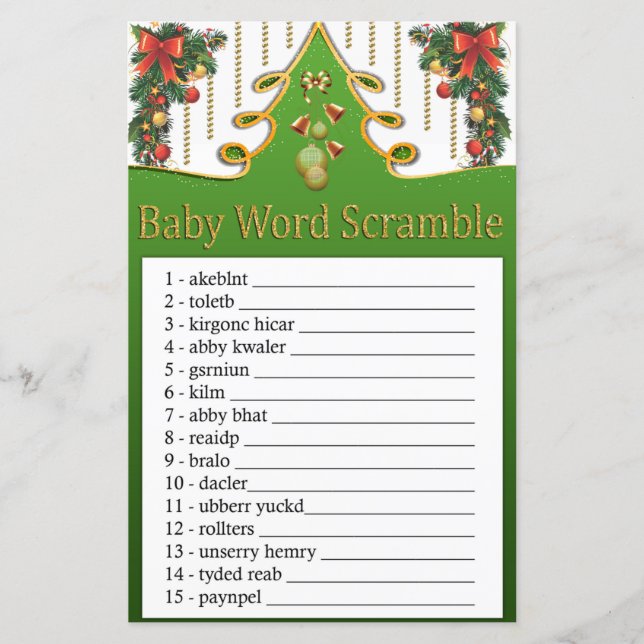 Gold christmas tree Baby word scramble game (Front)